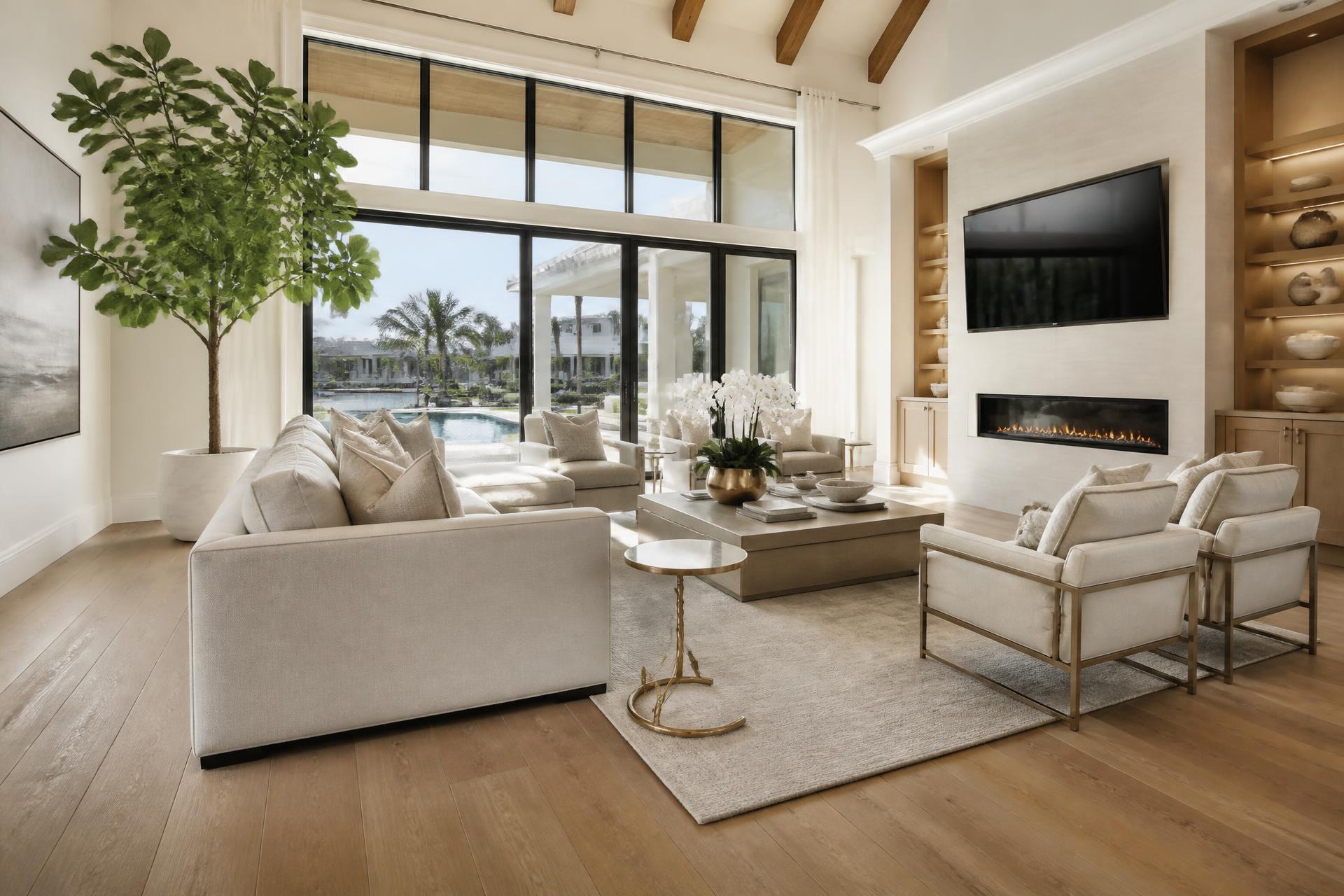 Luxury Florida living room with wide-plank waterproof flooring installed by Ocala Floor Pros